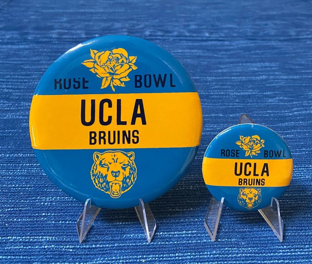 Pair Vintage UCLA Bruins Rose Bowl CA Pinback Button Blue Yellow Football 87B